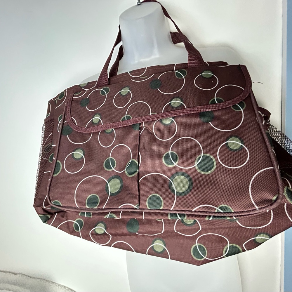 Teacher Tote Brown with White & Green Circles Extra Large Size